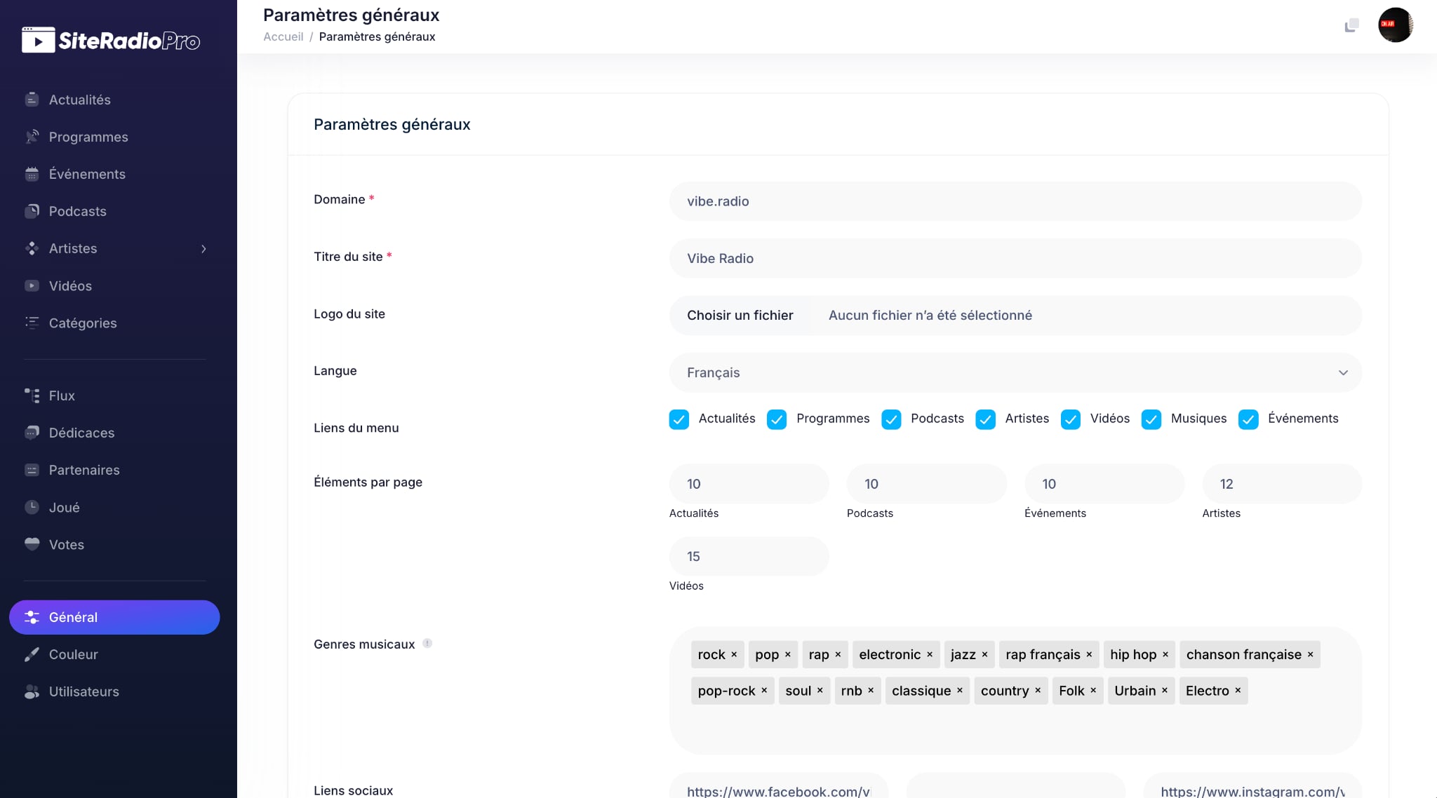 Aperçu du back office